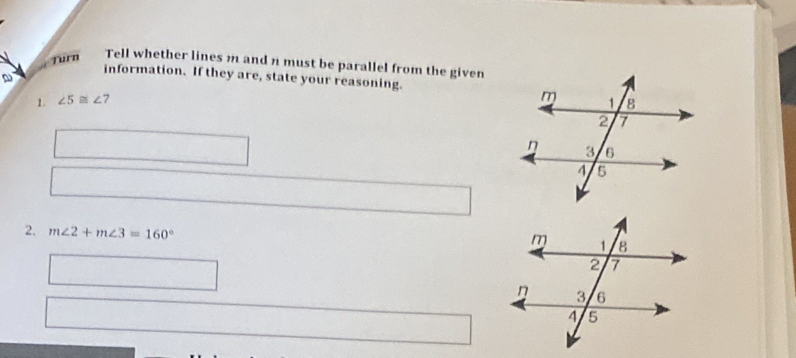 Hep me Tell whether lines m and n must be