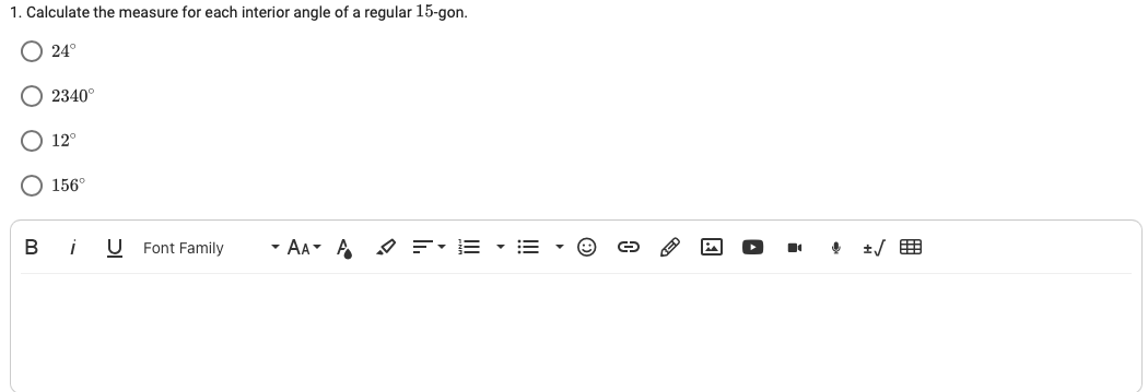 1. Calculate the measure for each interior angle