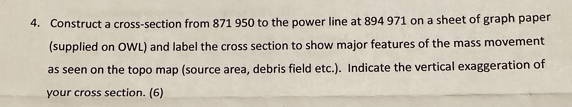 4. Construct a cross-section from 871 950 to the