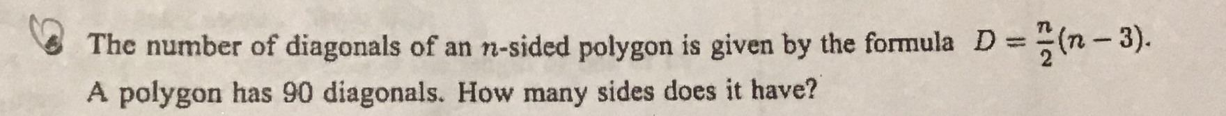 The number of diagonals of an n-sided polygon is