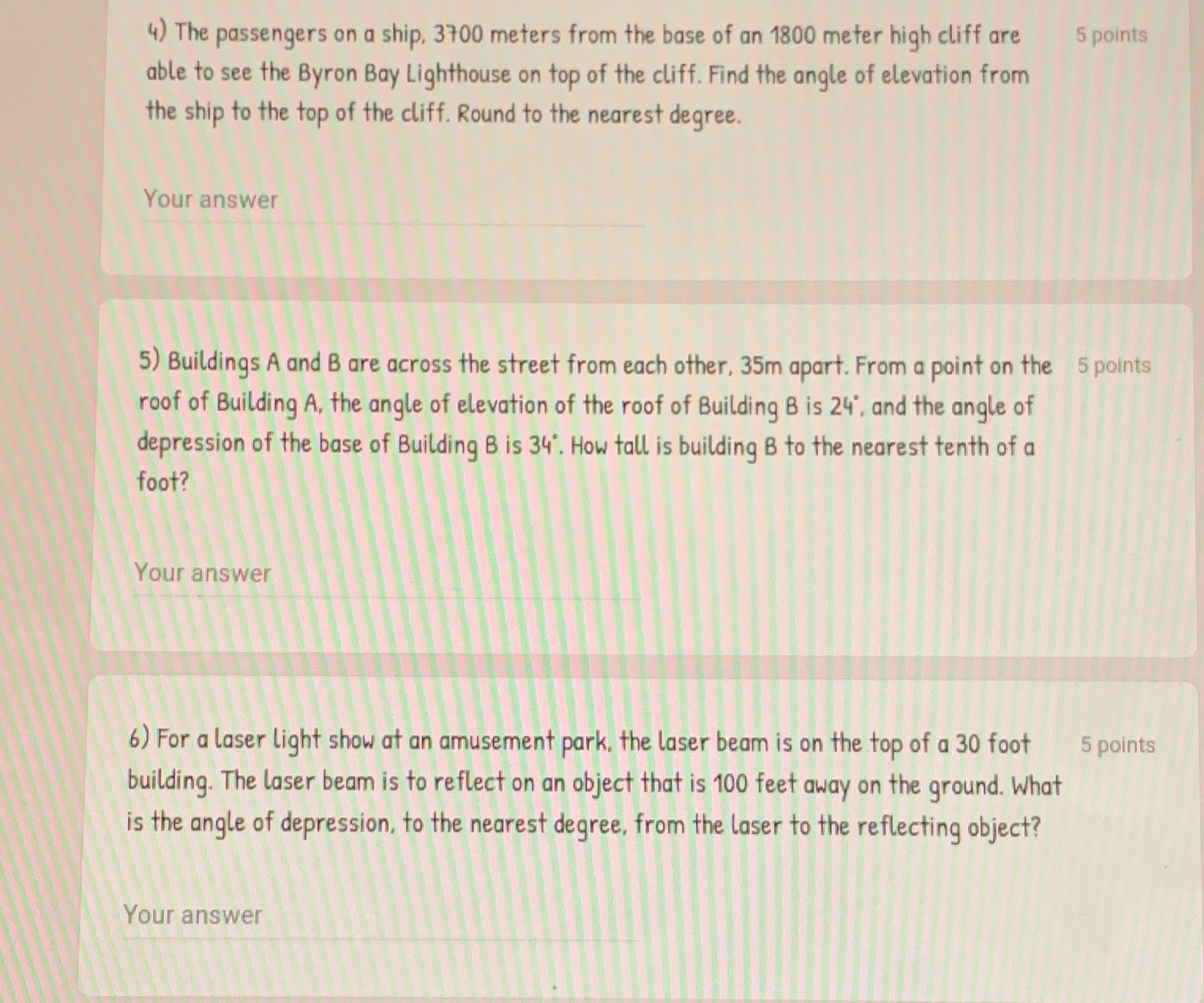 Angle of depression/elevation word problems.
