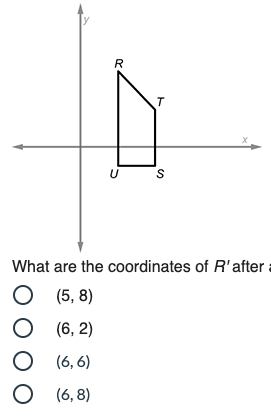 Quadrilateral RUST has a vertex at R (2, 3). What