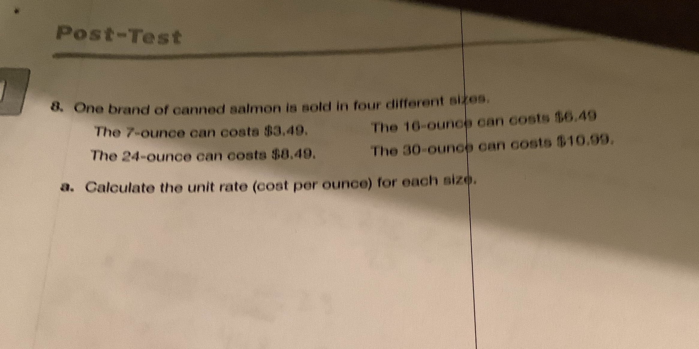 How do I solve the question Post-Test 8. One