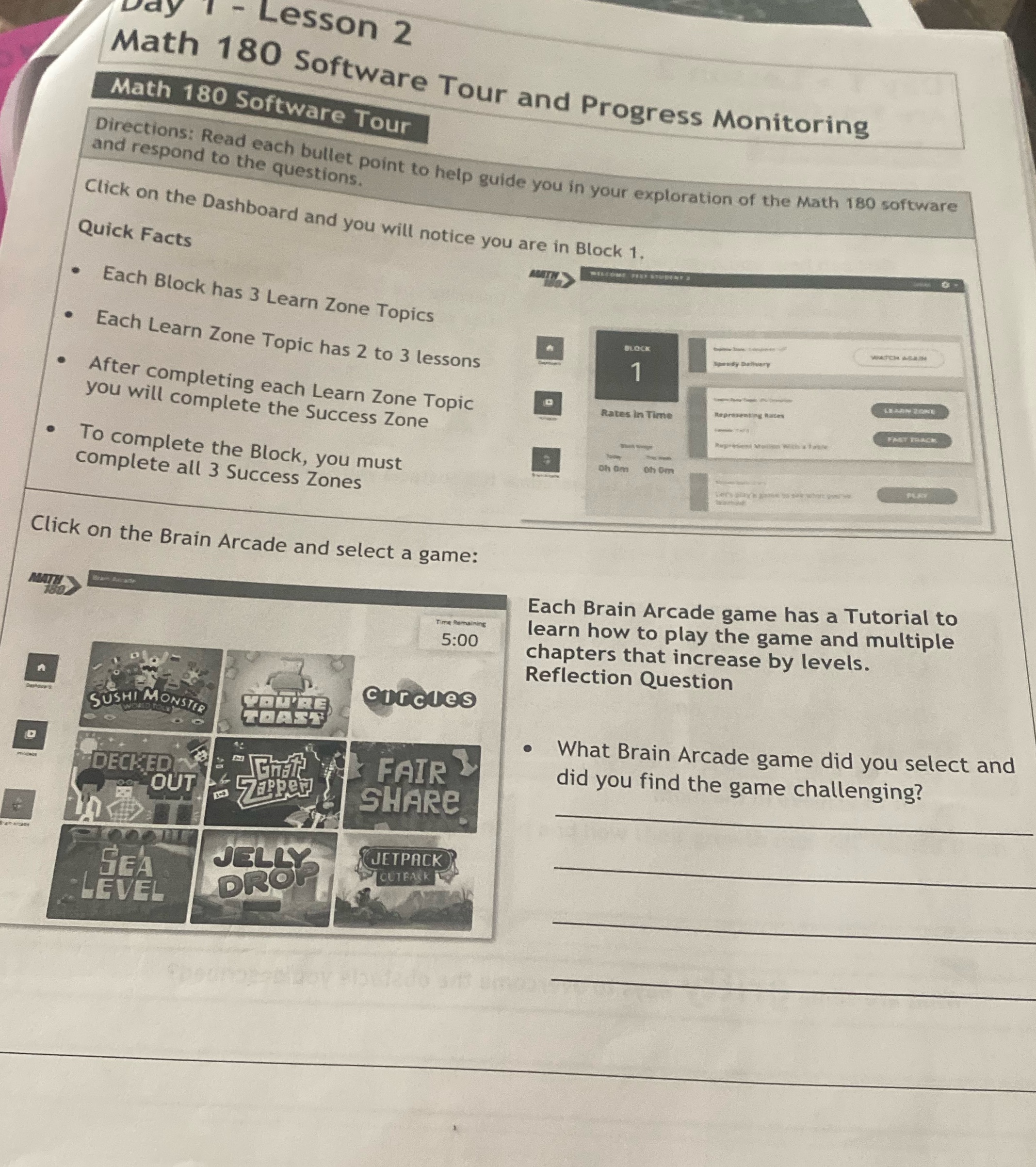 Lesson 2 Math 180 Software Tour and Progress