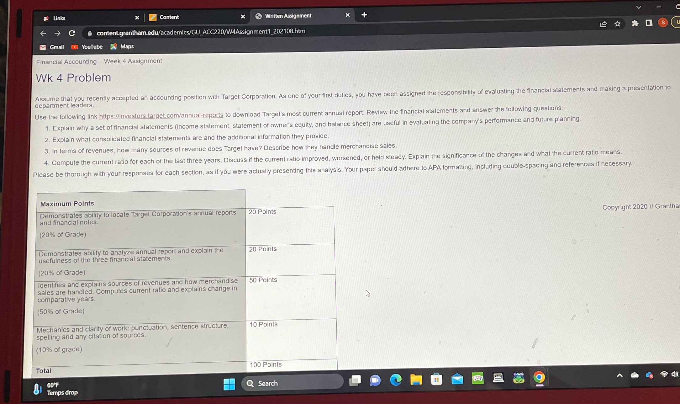 Links x Content X Written Assignment X