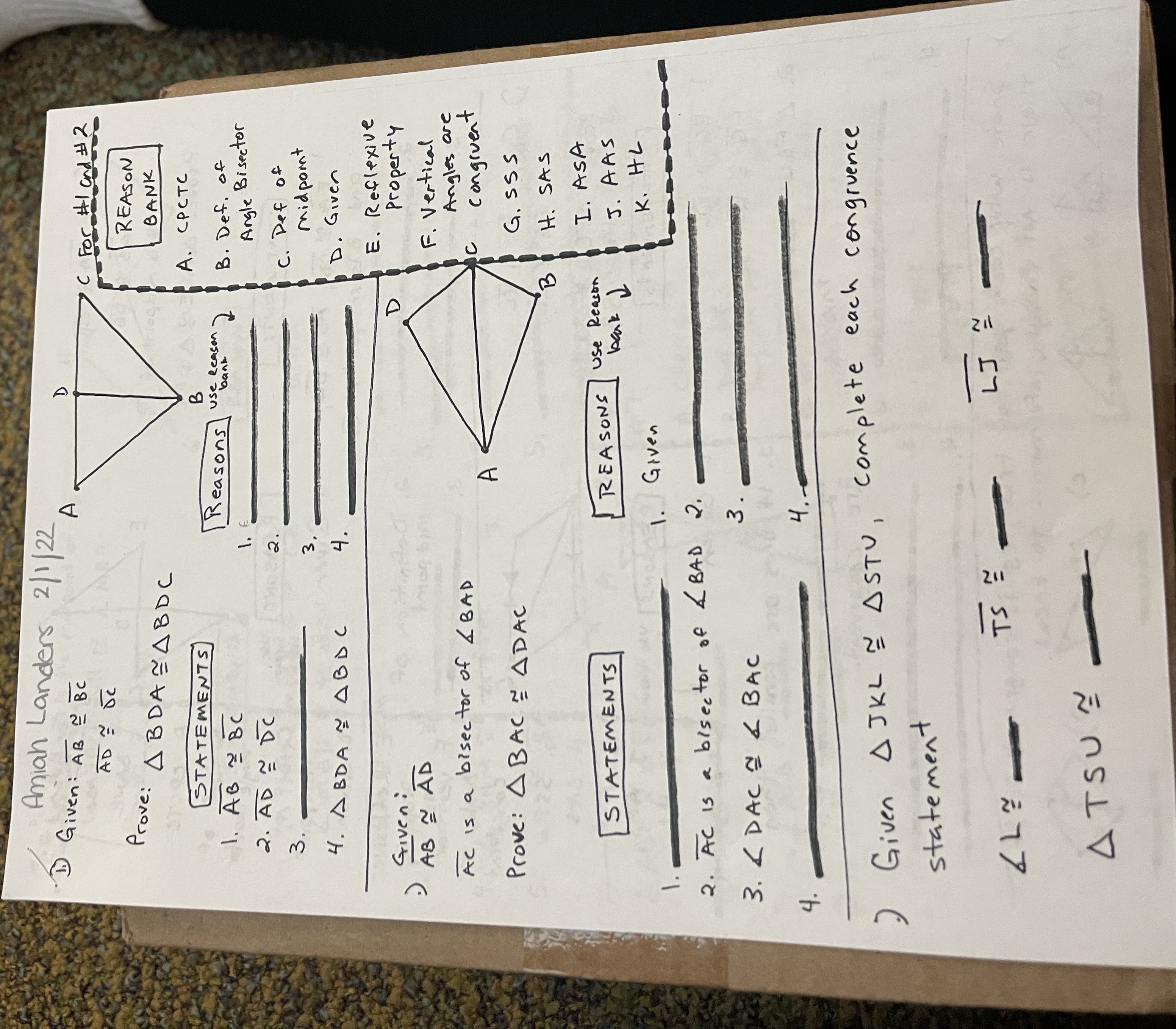 Amiah Landers 2/1/ 22 D Given : AB ~ BC A AD = OC