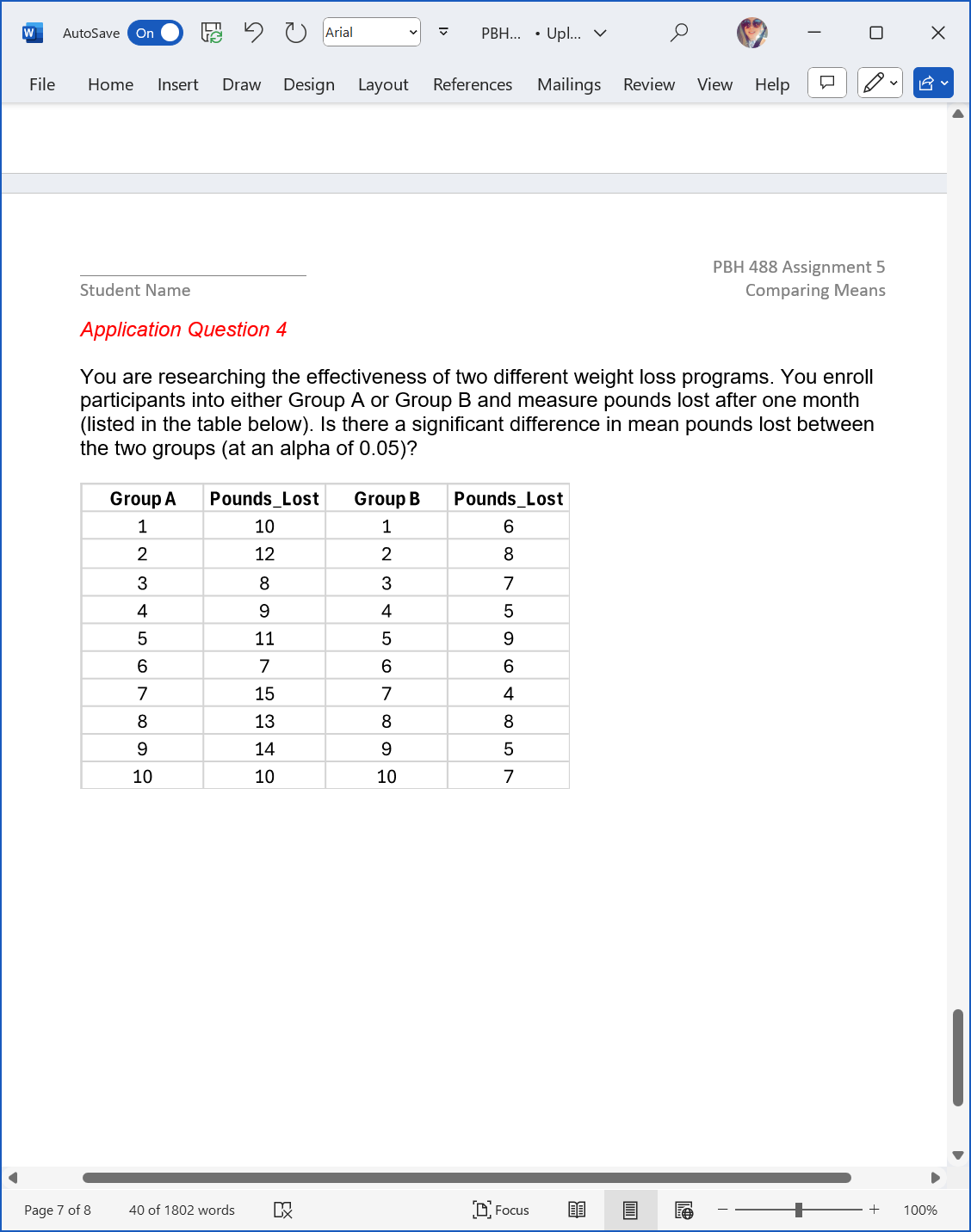W AutoSave On O g 5 ) Arial v PBH... . Upl... v 0