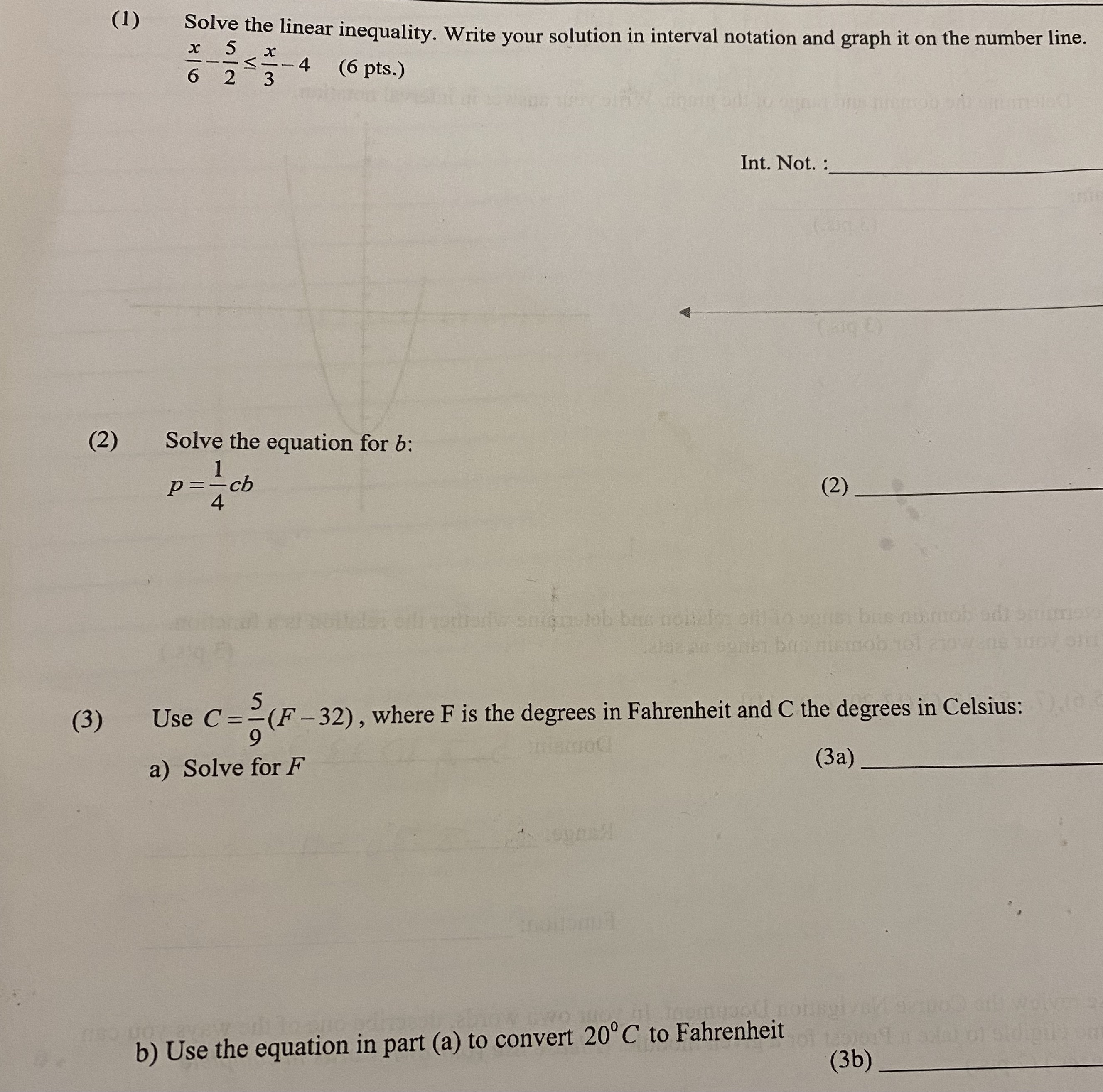 (1) Solve the linear inequality. Write your