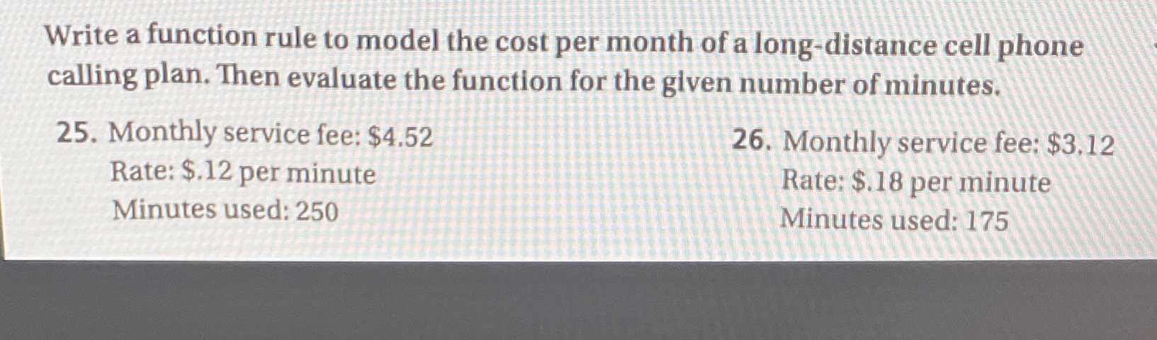 Write a function rule to model the cost per month