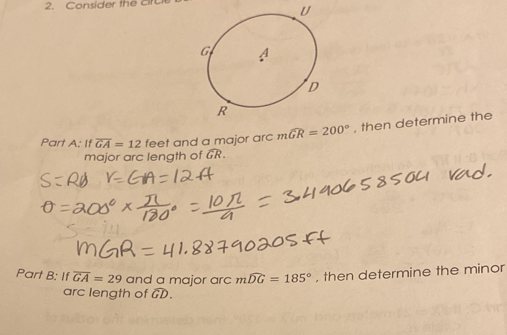 Part B please 2. Consider the circle G R Part A: