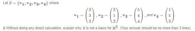 Let S = {V1, V2, V3, va} where V1 4 and v4 = i)