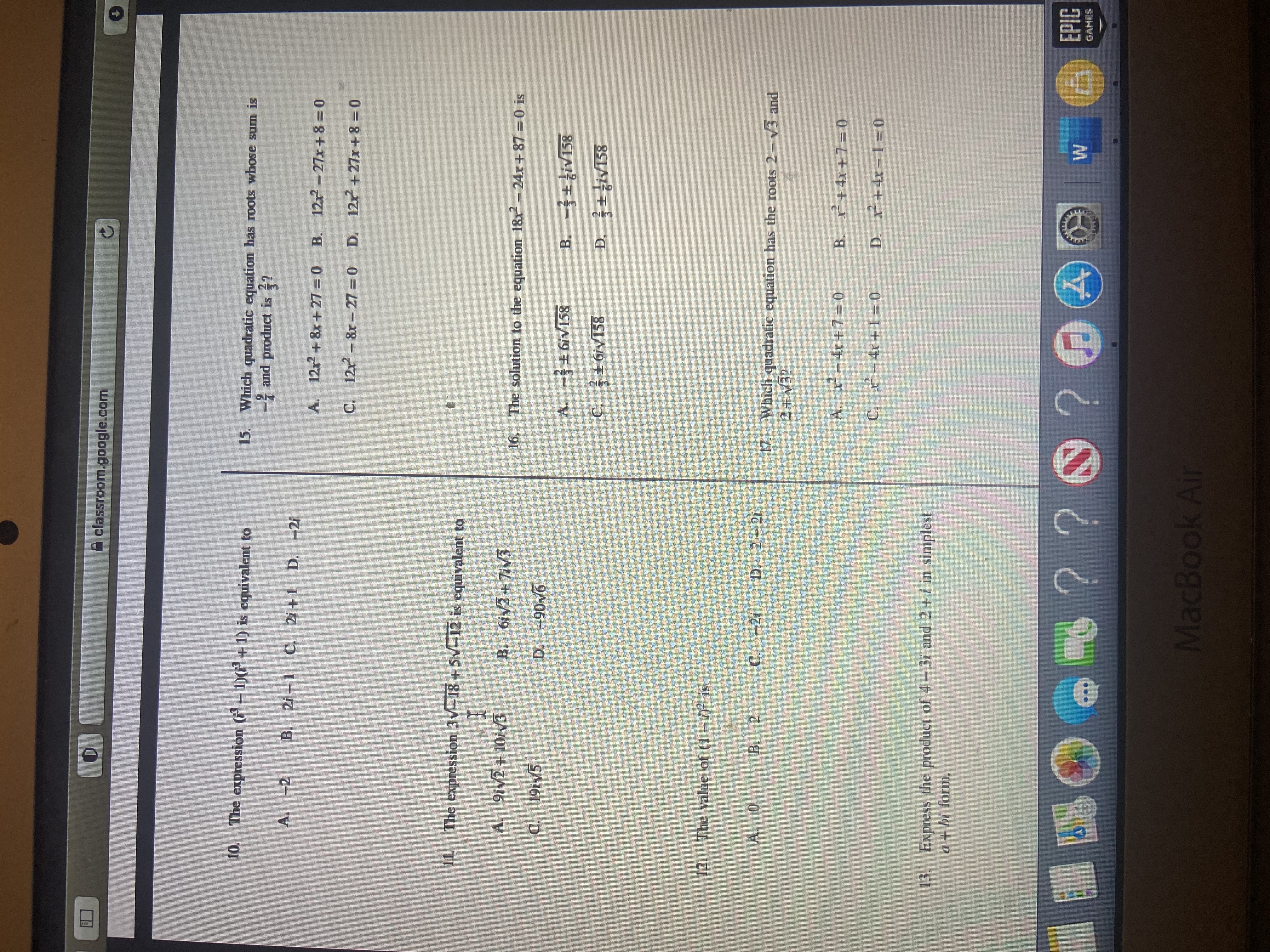 D classroom.google.com C 10. The expression (P -