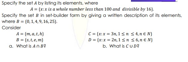 Specify the set A by listing its elements, where