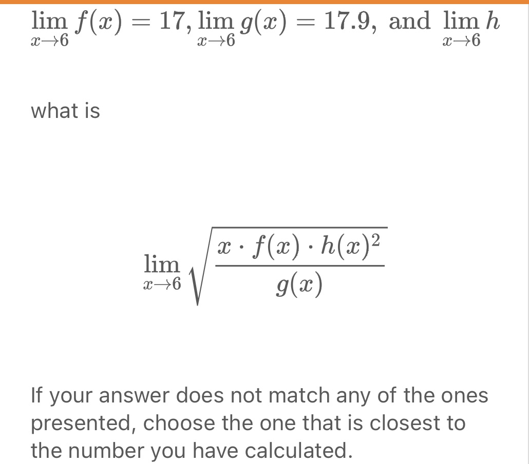 lim f(a3) 17 lim 69(m) 17. 9, and limh sac style=