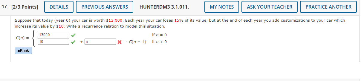 17. [2/3 Points] DETAILS PREVIOUS ANSWERS