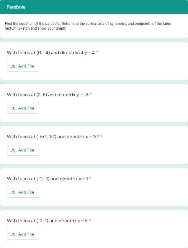 Parabola Determine the Vertex, Focus, Axis of
