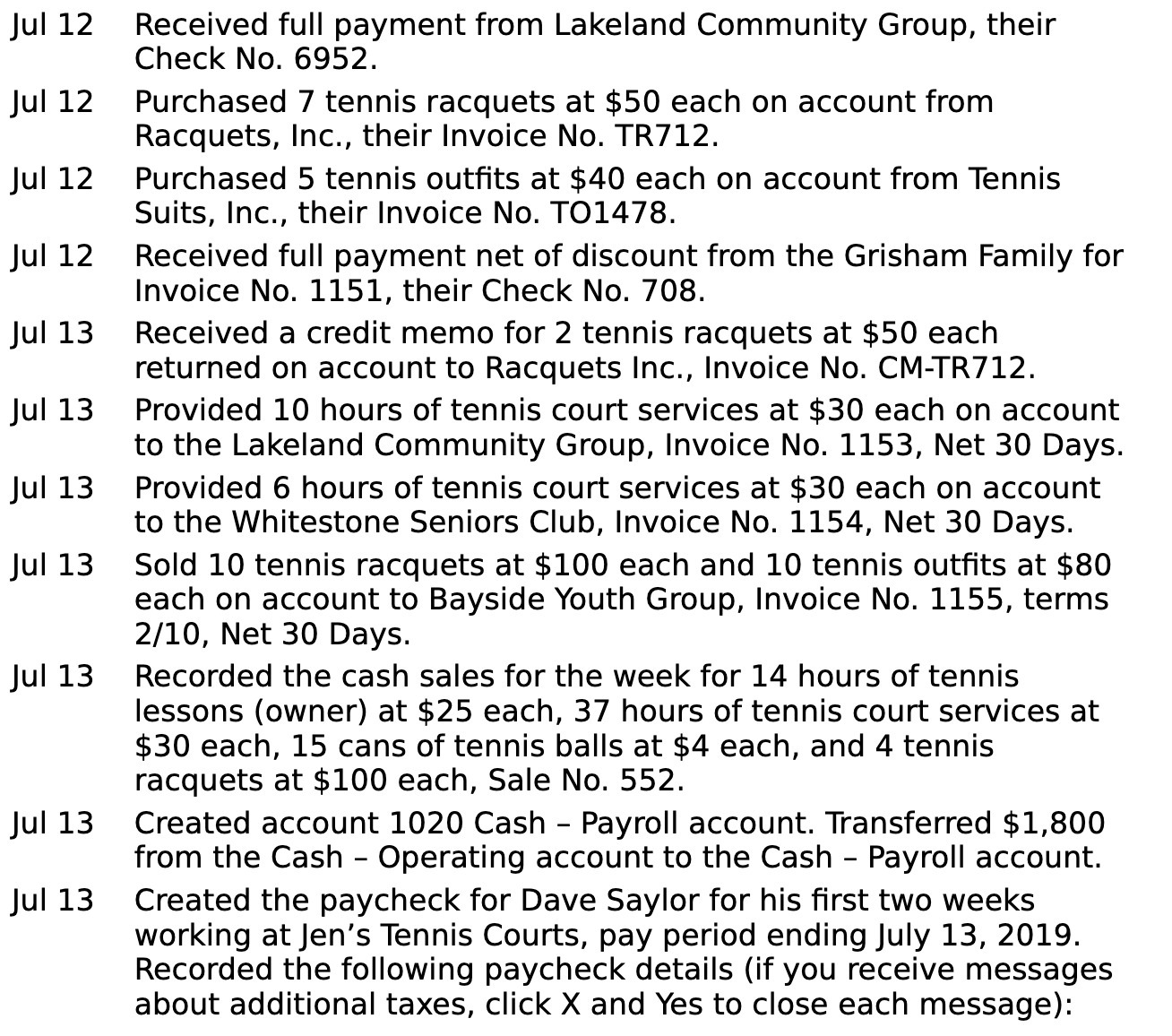 Jul 12 Received full payment from Lakeland