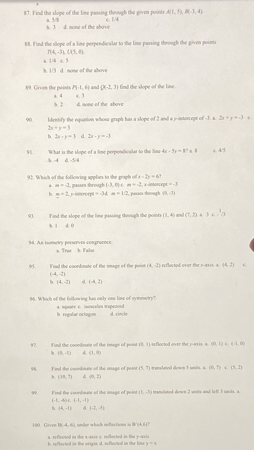87-100 please and thank you 87. Find the slope of