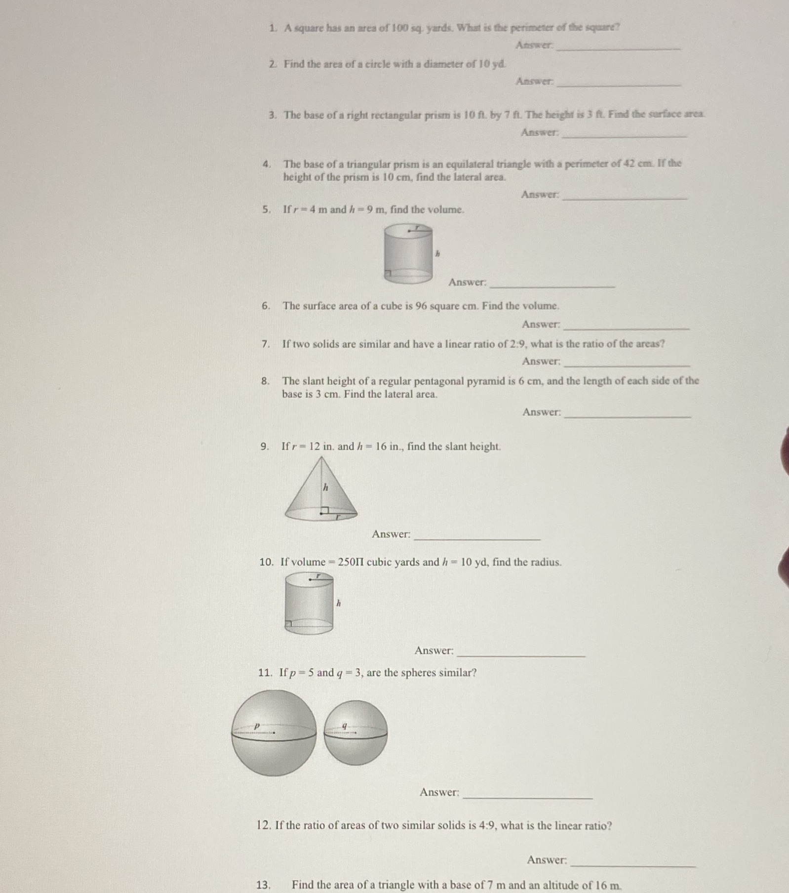 1-13 please and thank you 1. A square has an area