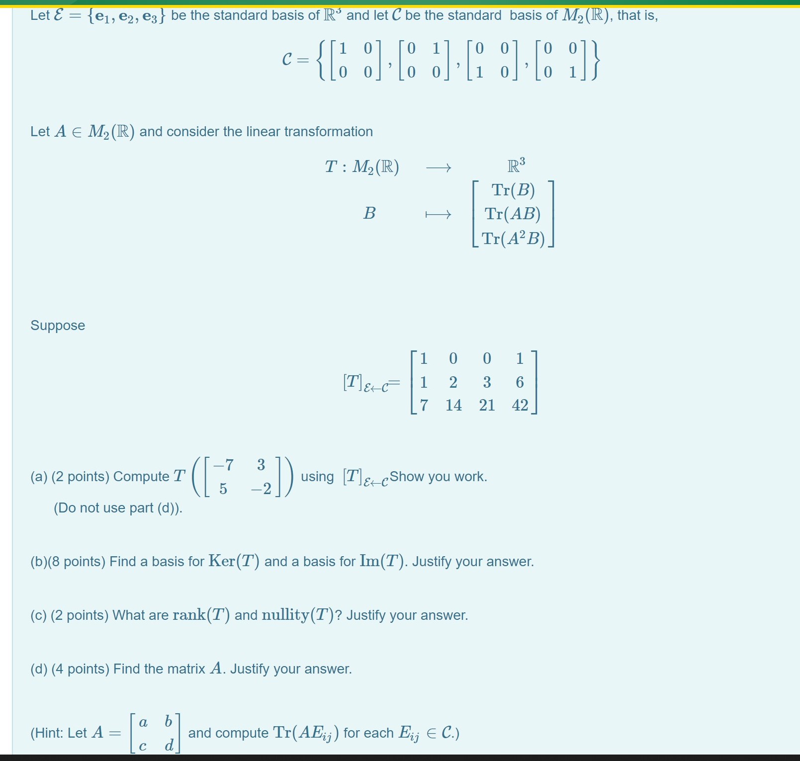 Please help. Let & = {e1, e2, eg} be the standard