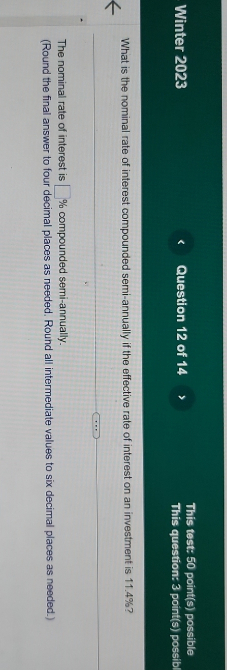 Winter 2023 Question 12 of 14 This test: 50