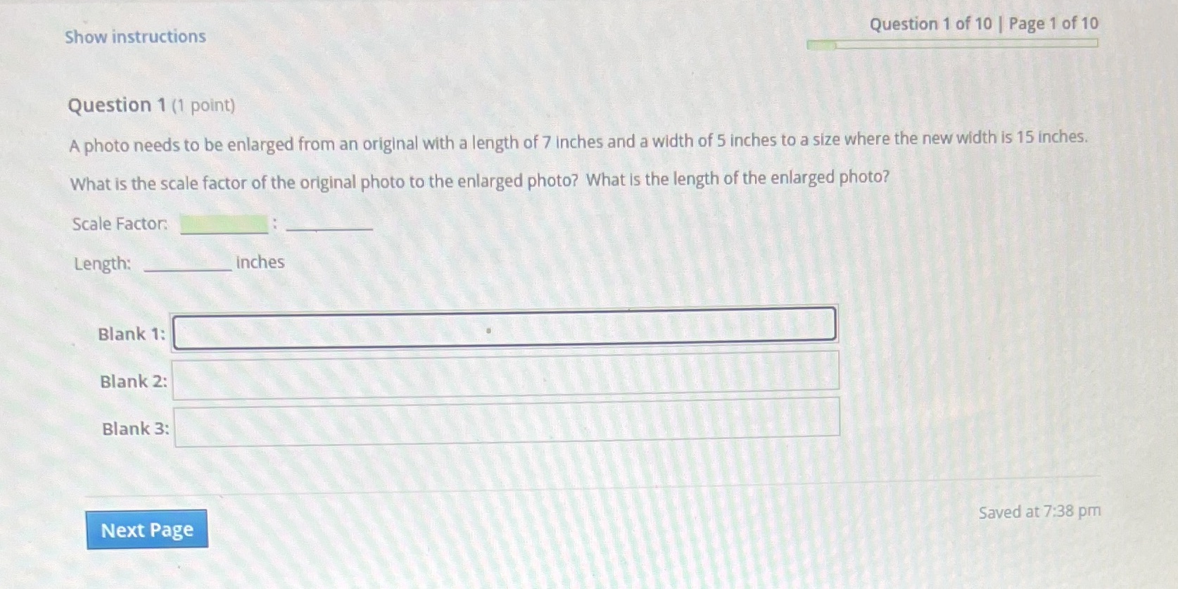 Show instructions Question 1 of 10 | Page 1 of 10