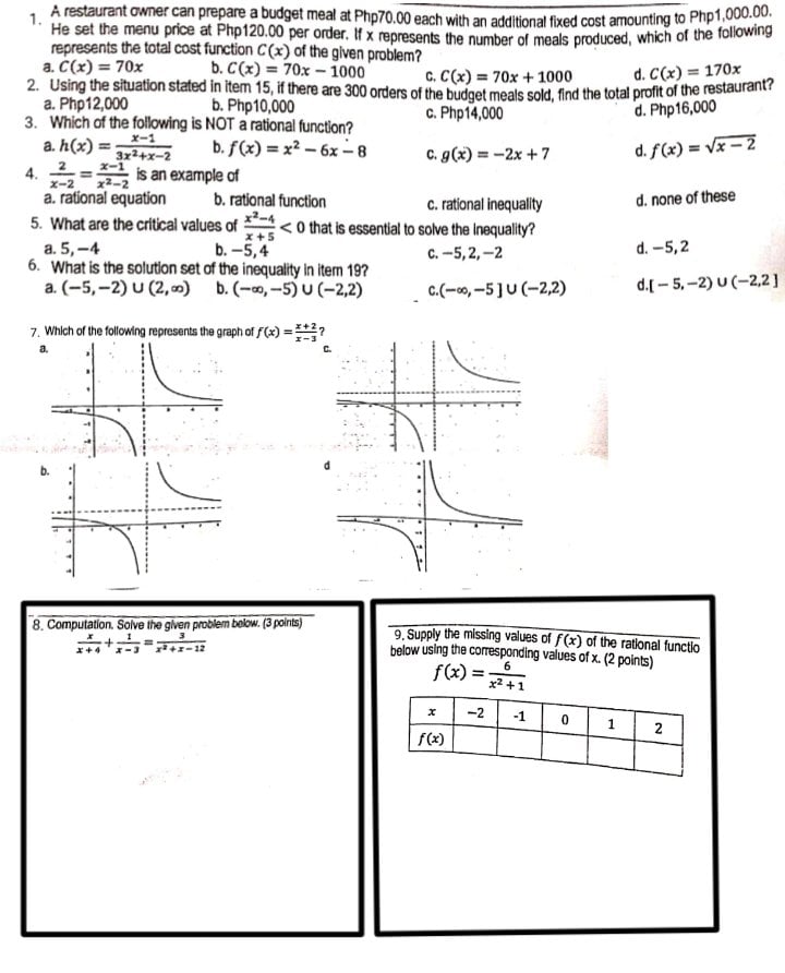Topics: Functions Rational Functions, Equations