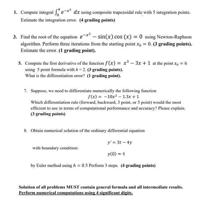 1. Compute integral Je-* dx using composite