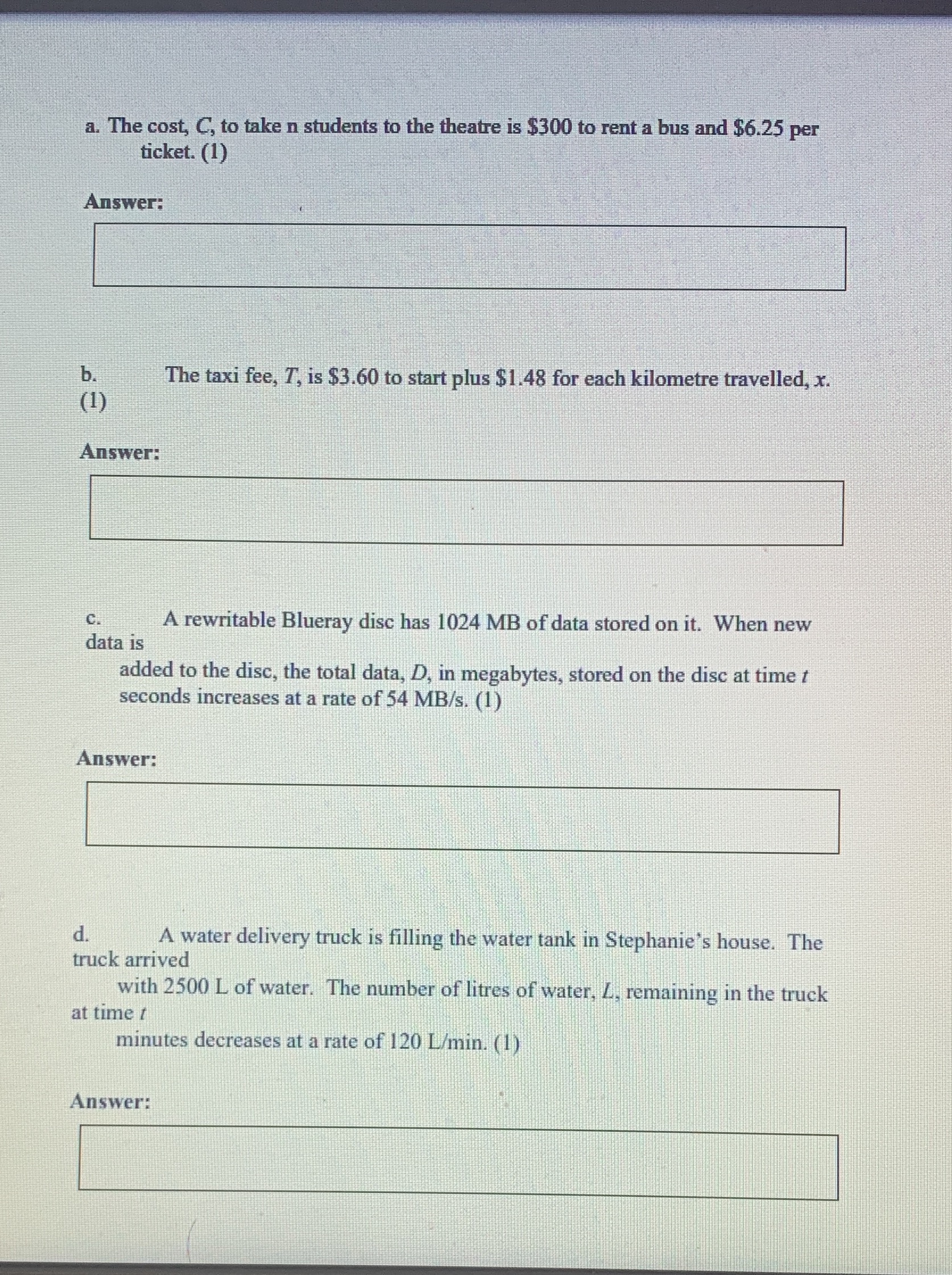 Write an equation to represent each situation a.