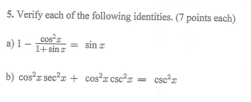 5. Verify each of the following identities. (7