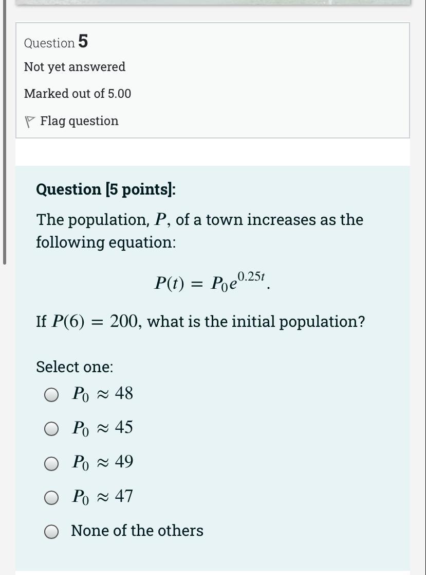 Question 5 Not yet answered Marked out of 5.00 '7