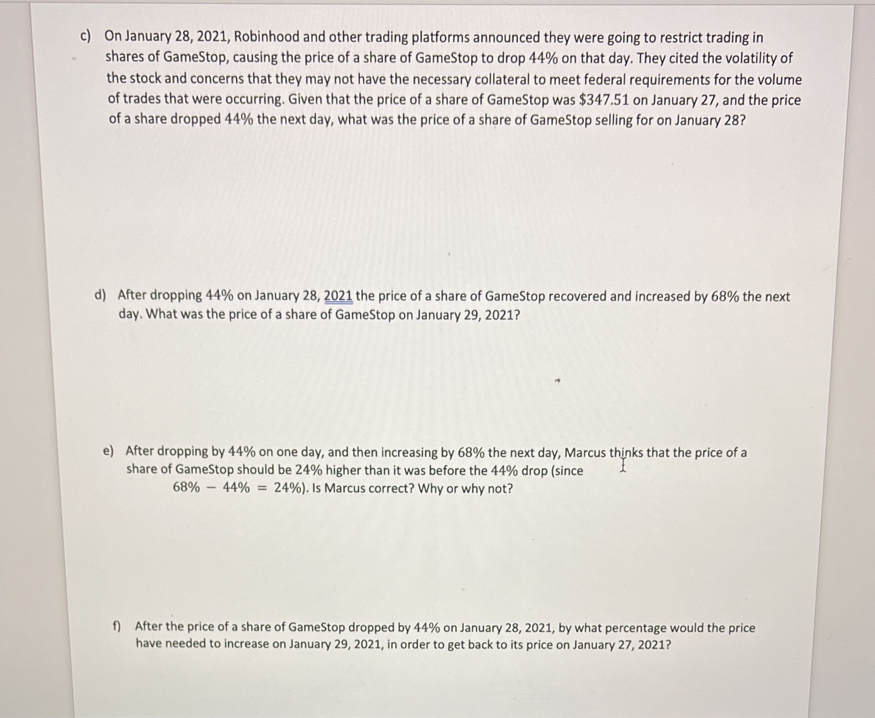 c) On January 28, 2021, Robinhood and other