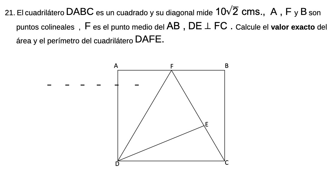 21. El cuadrilatero DABC es un cuadrado y su