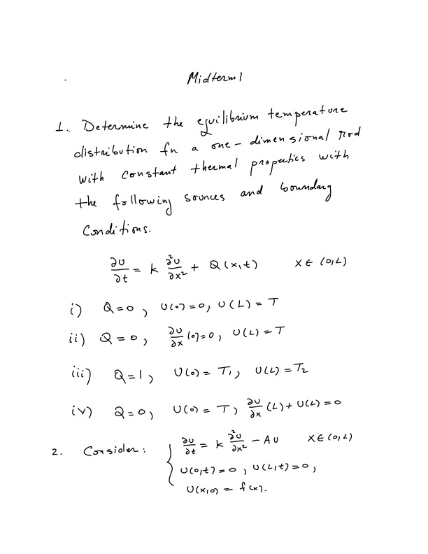 Midterml 1. Determine the equilibrium temperature