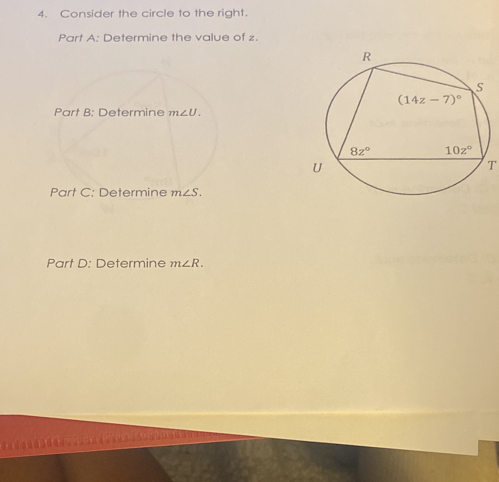 Please show all work 4. Consider the circle to