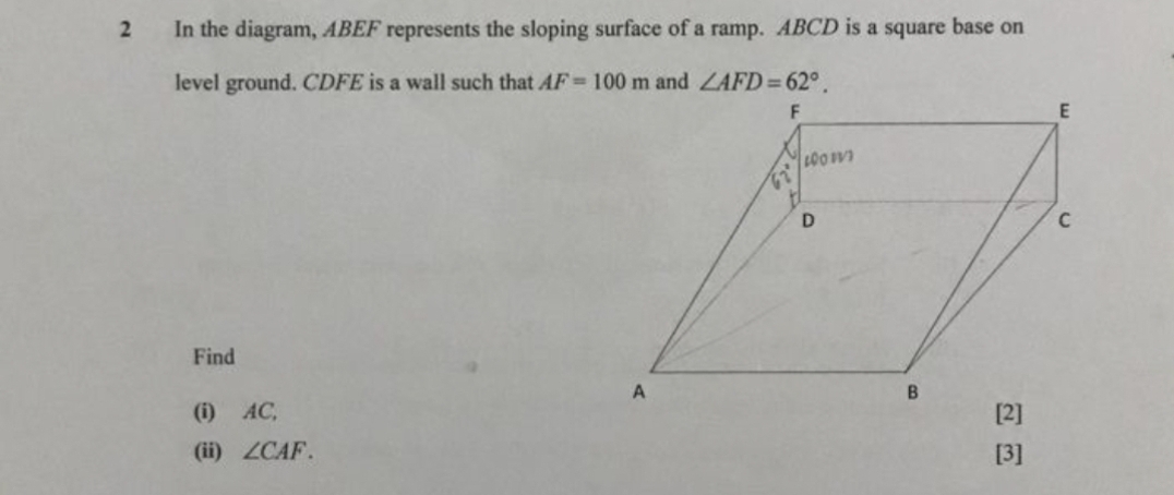 2 In the diagram, ABEF represents the sloping