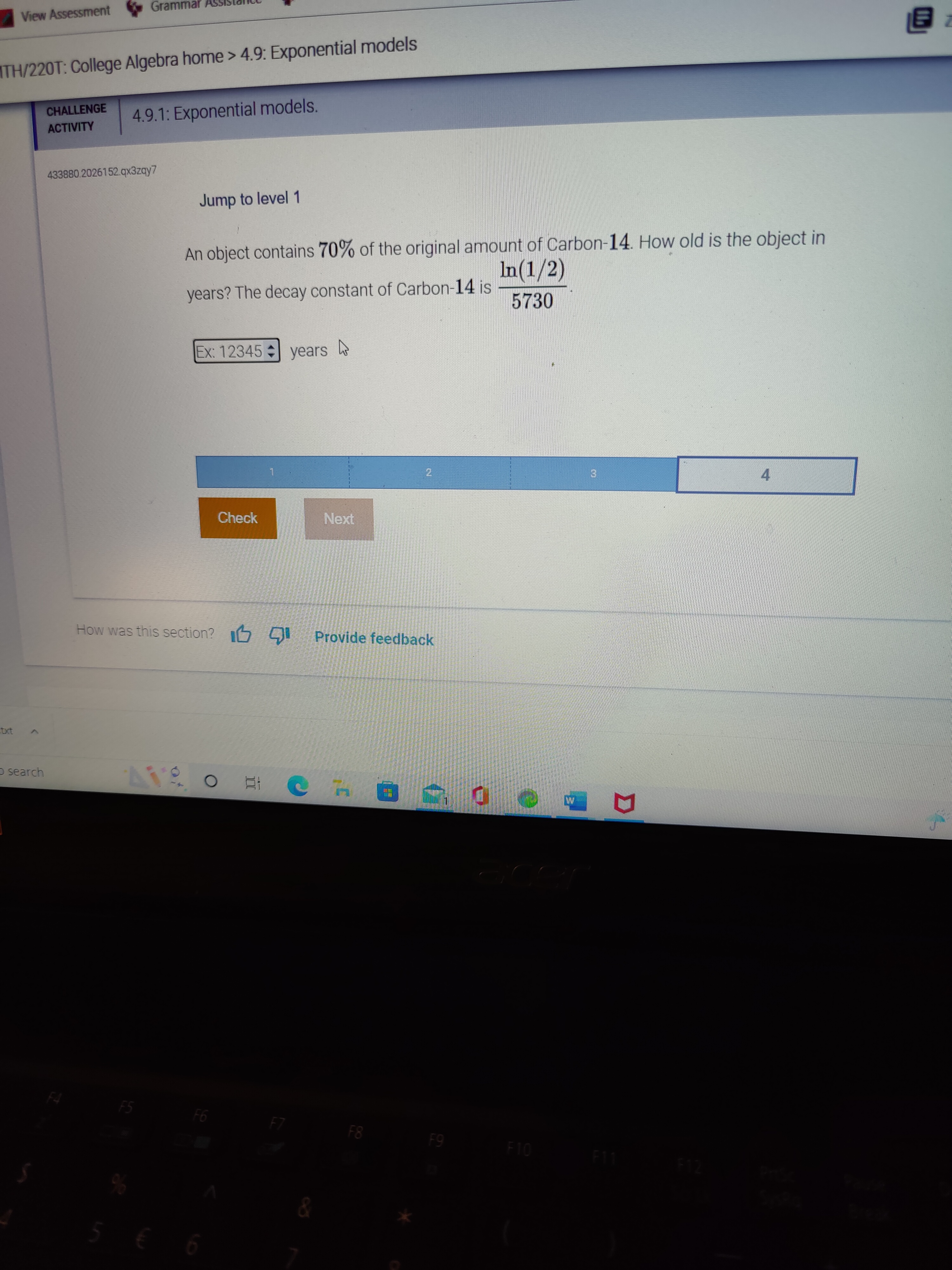 View Assessment Gramma ITH/220T: College Algebra