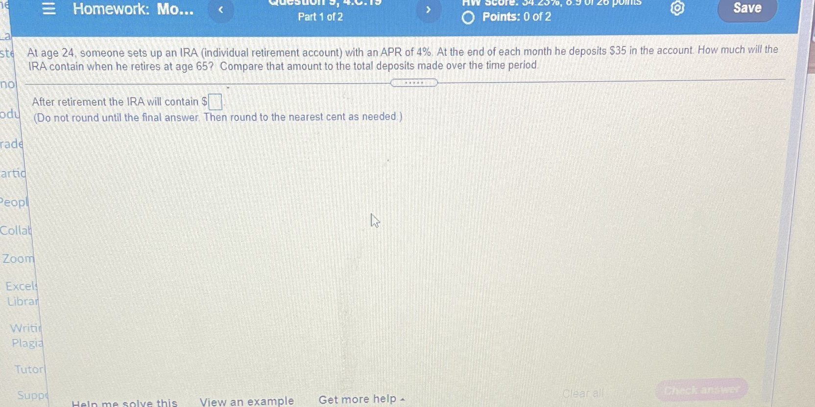 E Homework: Mo... < hi Score. 34.2570, 9.3 Part 1