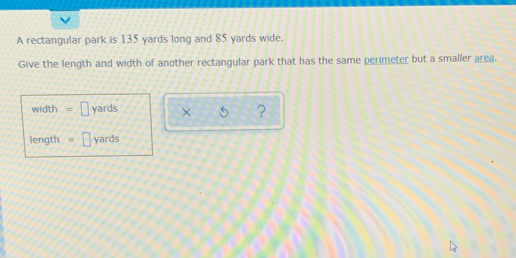 A rectangular park is 135 yards long and 85 yards