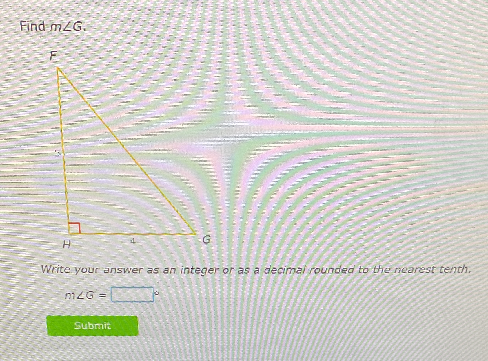 Answer the following question Find mLG. F G H