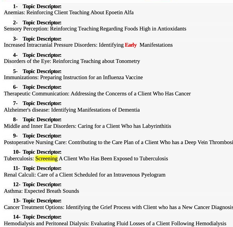 1- Topic Descriptor: Anemias: Reinforcing Client