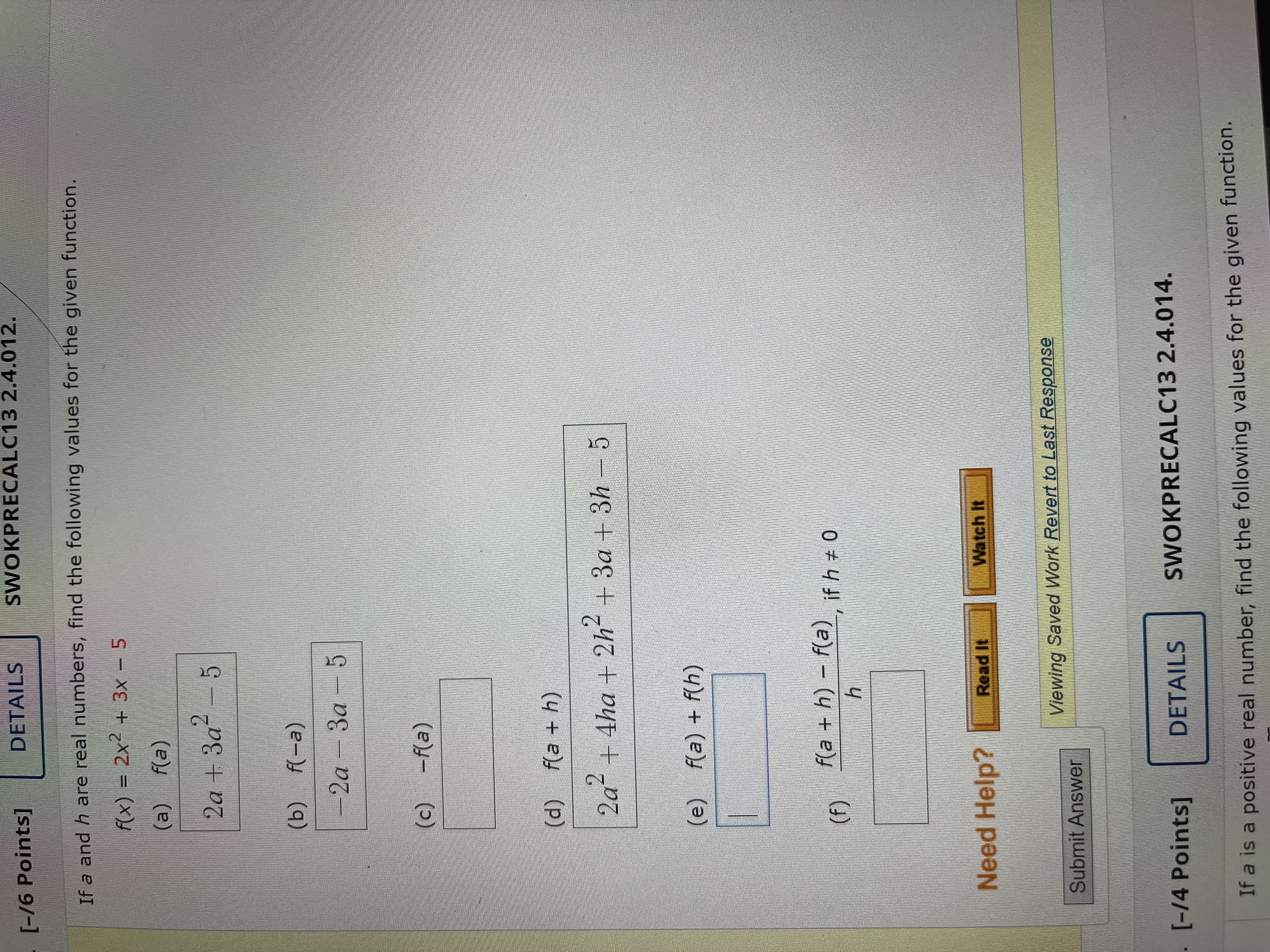 [-/6 Points] DETAILS SWOKPRECALC13 2.4.012. If a
