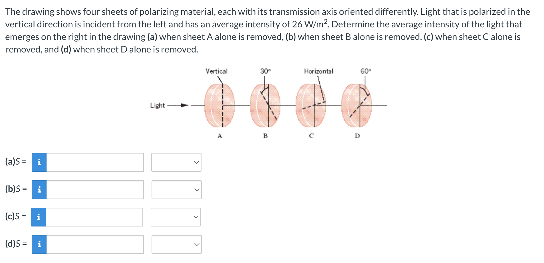 The drawing shows four sheets of polarizing