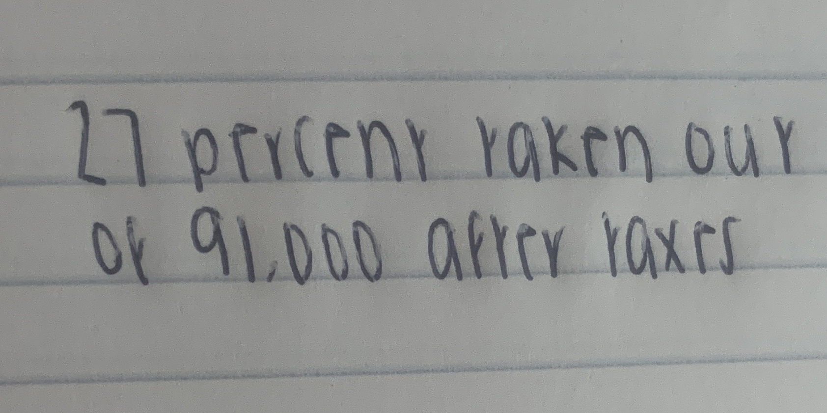 What is 27% taken out of 91k after taxes \f