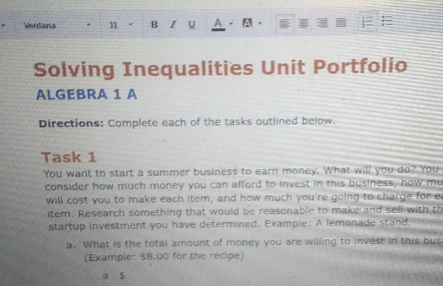 Verdana BIUA.A. Solving Inequalities Unit
