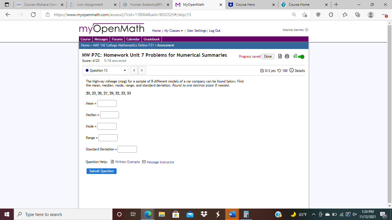 HI Course: Mohave Come X | [ Linn: Assignment < <