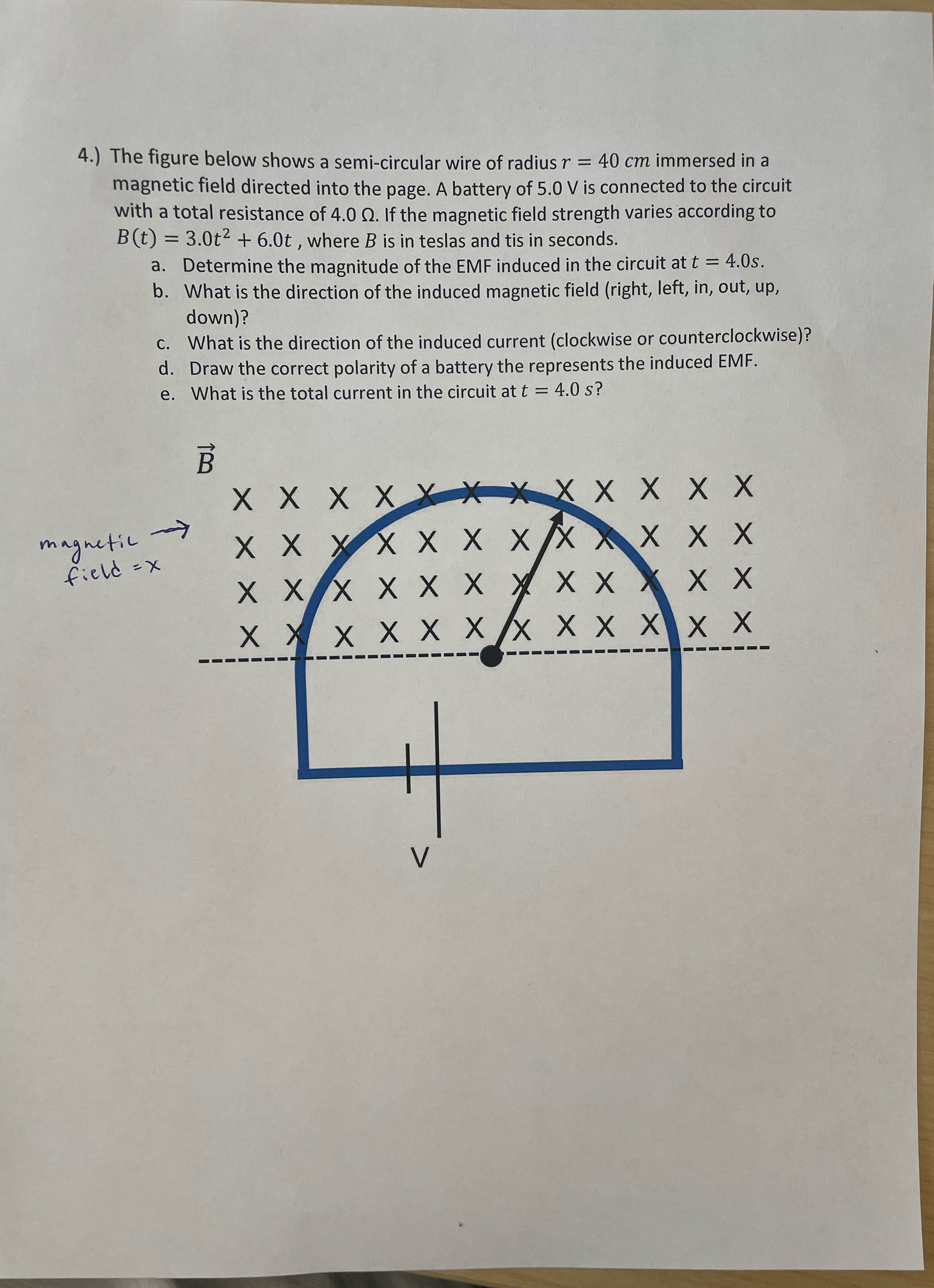 4.) The figure below shows a semi-circular wire