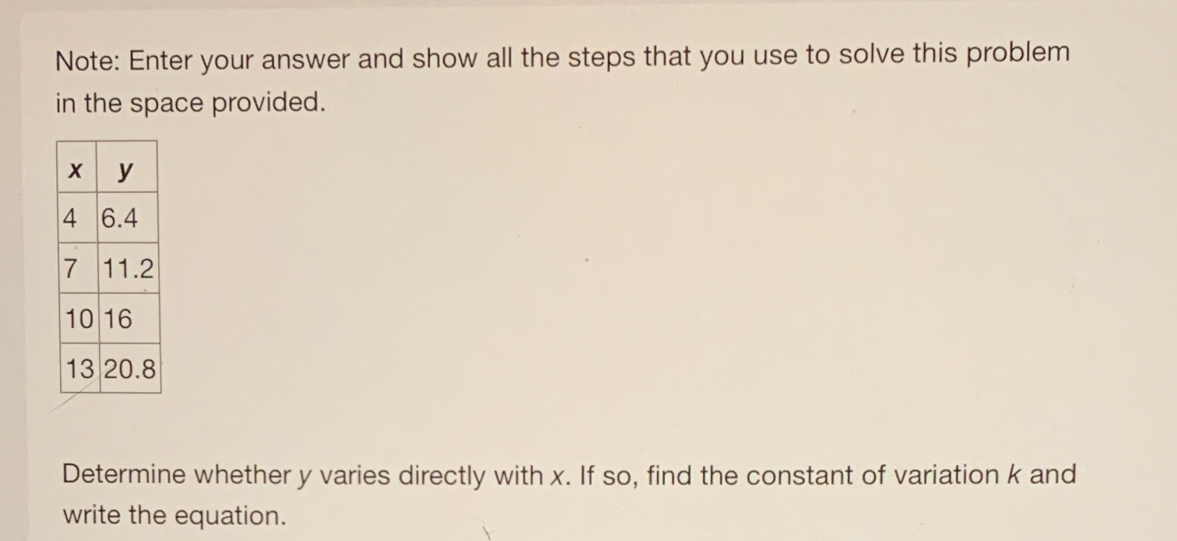 Note: Enter your answer and show all the steps