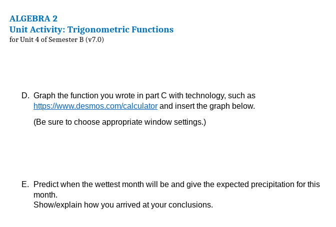 Unit 4 Unit Activity: Trigonometric Functions