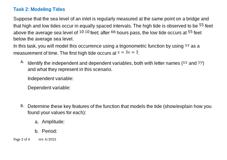 Unit 4 Unit Activity: Trigonometric Functions